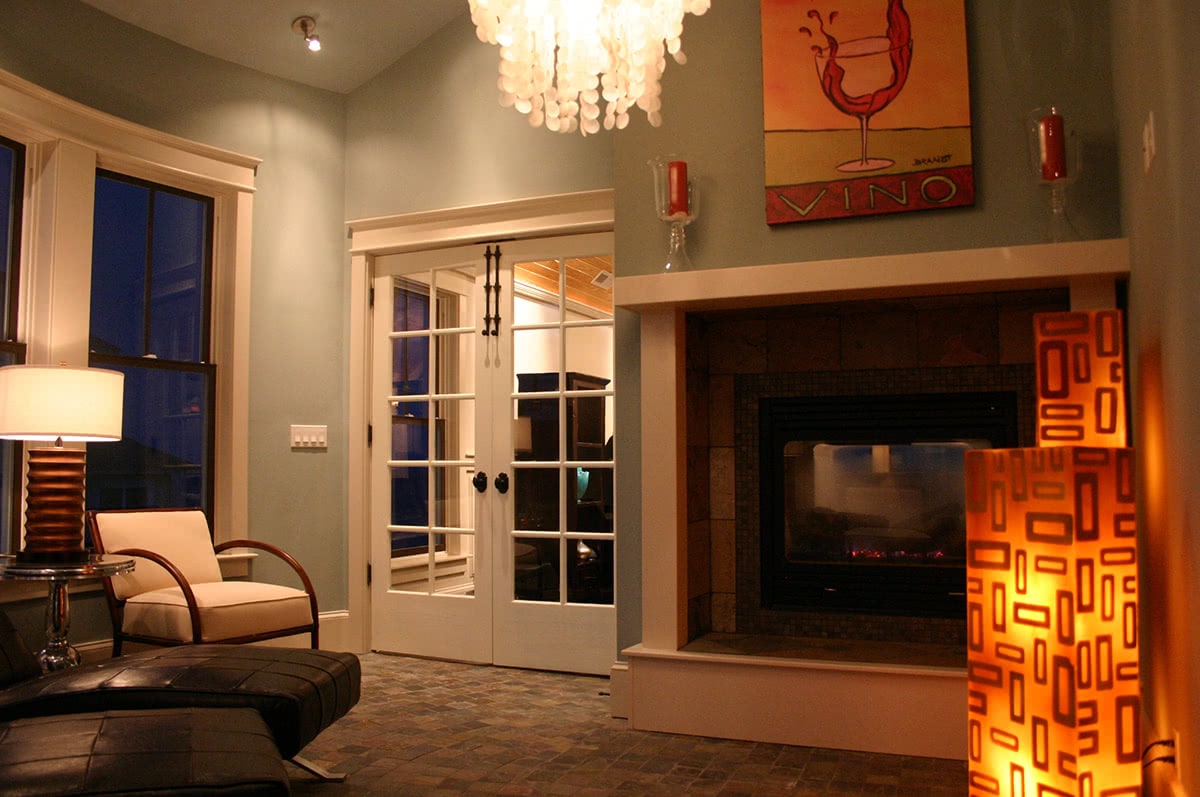 Dining Room Design - Chandelier Lighting - Cozy Dining Room Fireplace