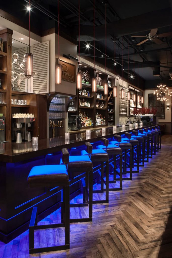 Posana Restaurant Asheville NC Bar Seating Area - Services Included Space Planning, Ceiling & Lighting Design, Finishes, Furniture, Accessories